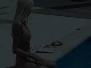 Busty blonde lost her bikini and becomes horny